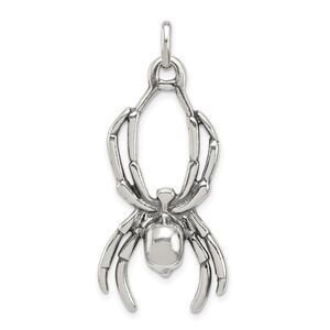 Sterling Silver Large 2D Antiqued Spider Pendant